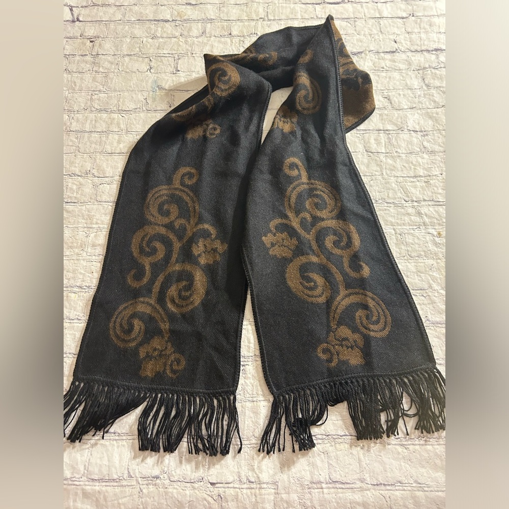 Jnca’s Inc Alpaca Made Un Peru Black Brown With Fringe Oblong Scarf O/S View 2